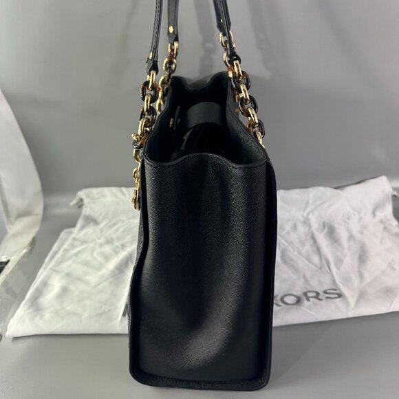 Authentic Michael Kors Black Saffiano Leather Floral Embossed Shoulder Bag - Picture 4 of 14